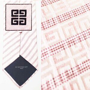 Givenchy Paris Mens Soft Pink Silk Logo and Stripe Neck Tie Made in Italy